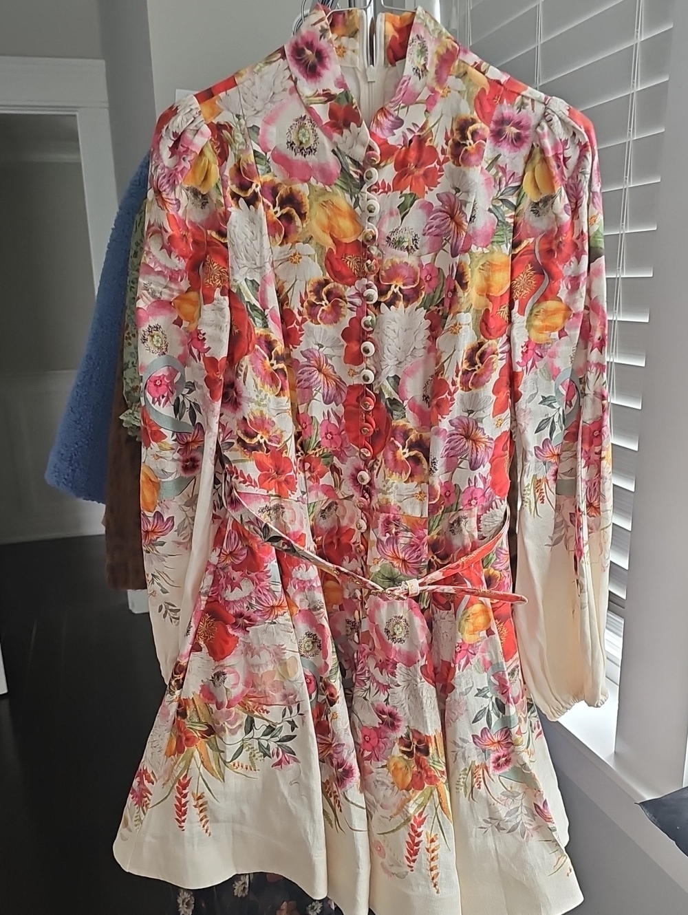 Floral Button-Front Women's Dress in Cream and Pink